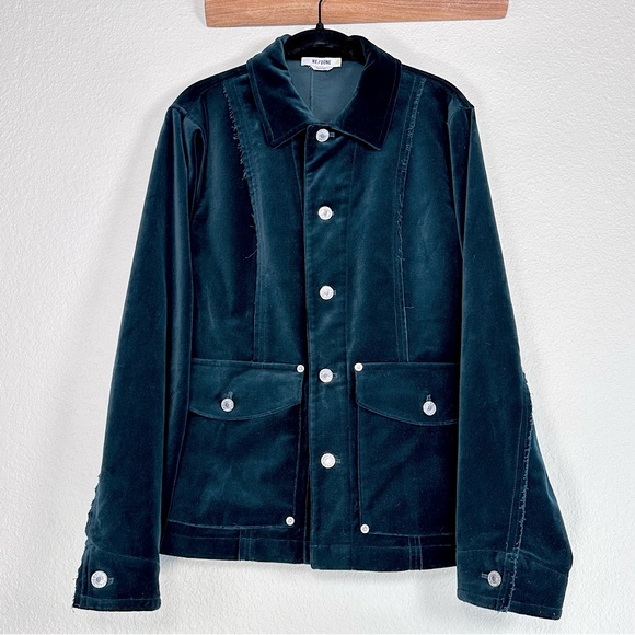 NWOT Re/Done Velvet Button Up Barn Chore Jacket‎ Blazer Coat Spruce Green Small - Picture 1 of 12